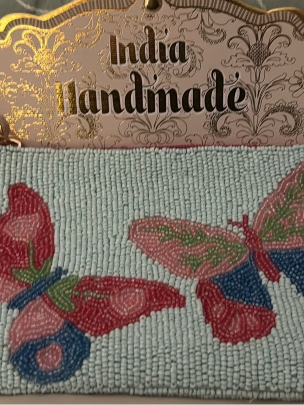Viral bag. Handmade Beaded Butterfly Clutch in Light Blue and Pink